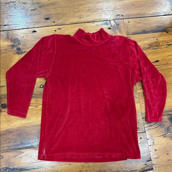 L.L. Bean Vibrant Red Fleece Velvet Turtleneck Sweater Size Medium Vintage - Picture 1 of 10